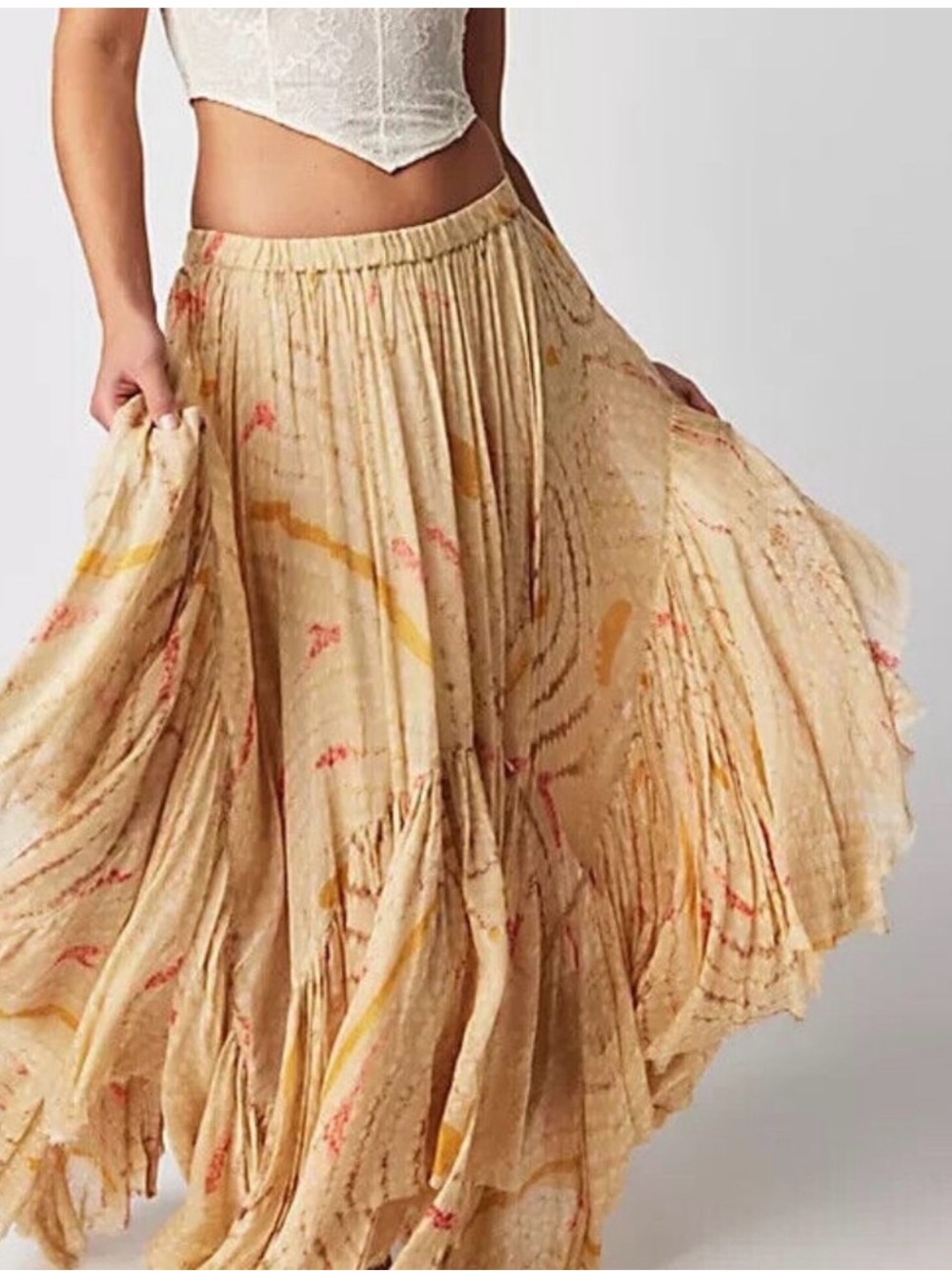Free People FP One Clover Asymmetrical Maxi Skirt Tie Dye